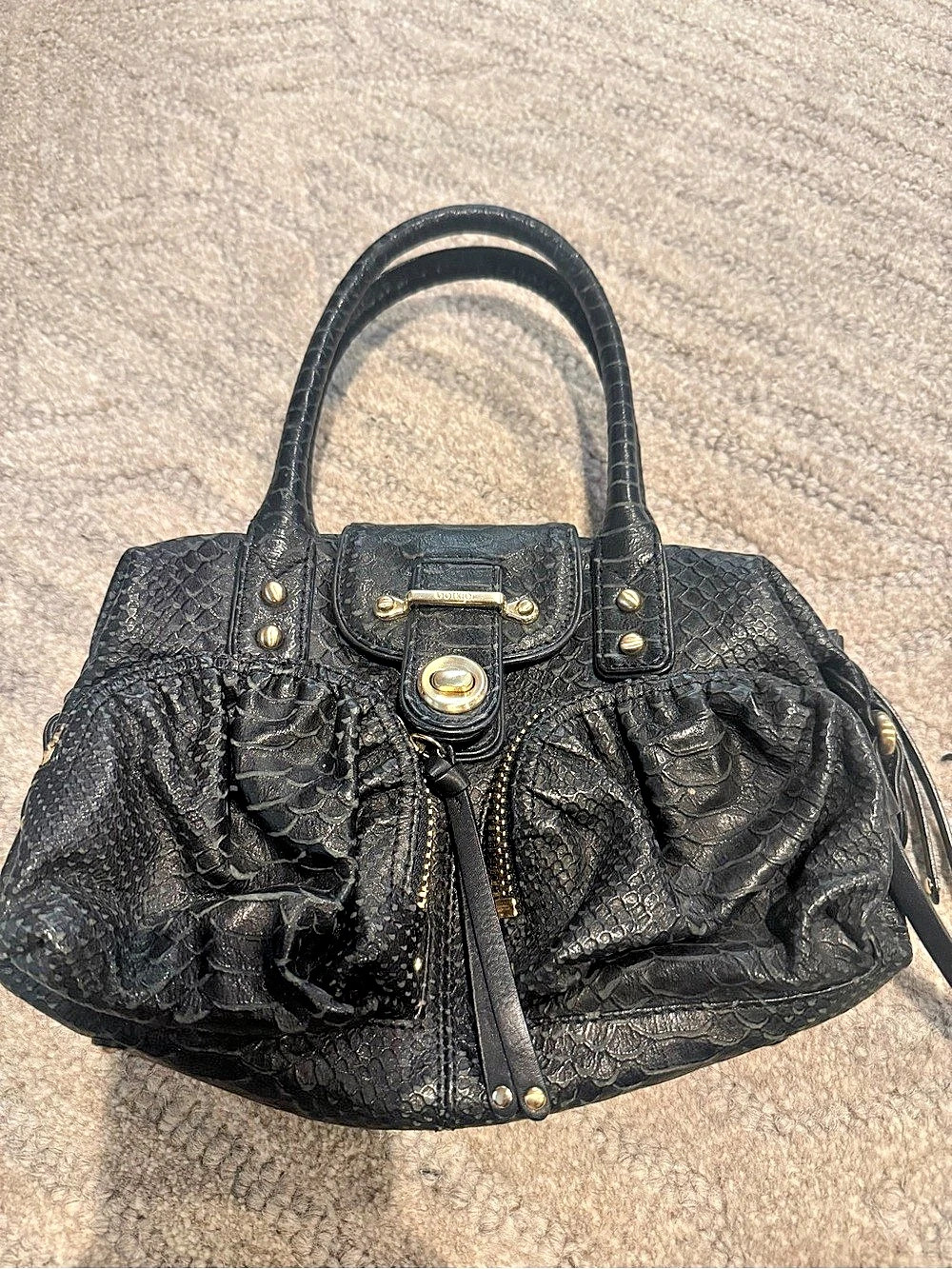 Botkier Black Snake Embossed Leather Satchel Handbag Y2K
